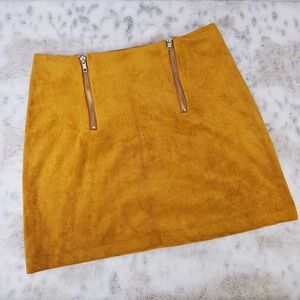 Forever‎ 21 Mustard Yellow Faux Suede A Line Mini Skirt Medium Retro Edgy Indie